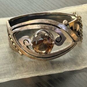 Vintage Taxco Mexican Sterling Silver Smoky Quartz Bracelet - Cheo